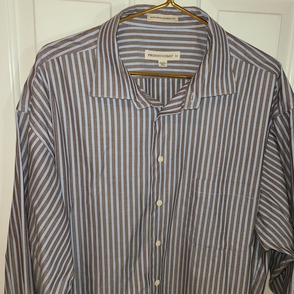 Pronto Uomo Non-Iron Classic‎ Fit Dress Shirt Long Sleeve Blue Tall Size 3X